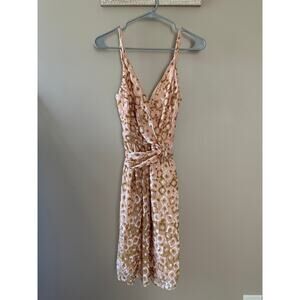 Milly of New York Pink and Gold Sparkle Silk Metallic Wrap Sleeveless Dress